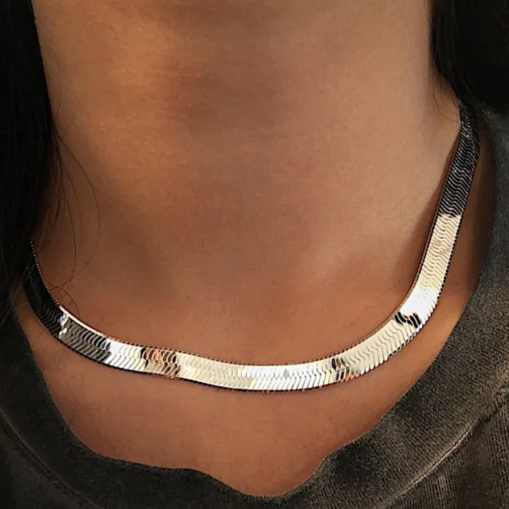 STERLING SILVER HERRINGBONE NECKLACE  10 mm WIDTH